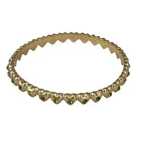 Gold-Tone Heart Bangle Bracelet With Green Rhinestones
